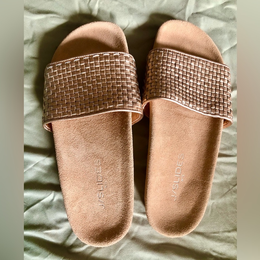 NEW Nwot J/Slides flats sandals slides leather suede 7.5 copper pink rose gold